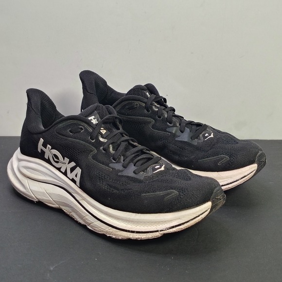 Hoka One One Other - Hoka Men Clifton 10 Size 10.5 Black White Mesh Running Shoes 1162030 BWHT